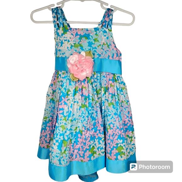 Youngland Sleeveless Floral Swiss Dot Dress w/Pink Rosette and Bolero Jacket 2T - Picture 4 of 16
